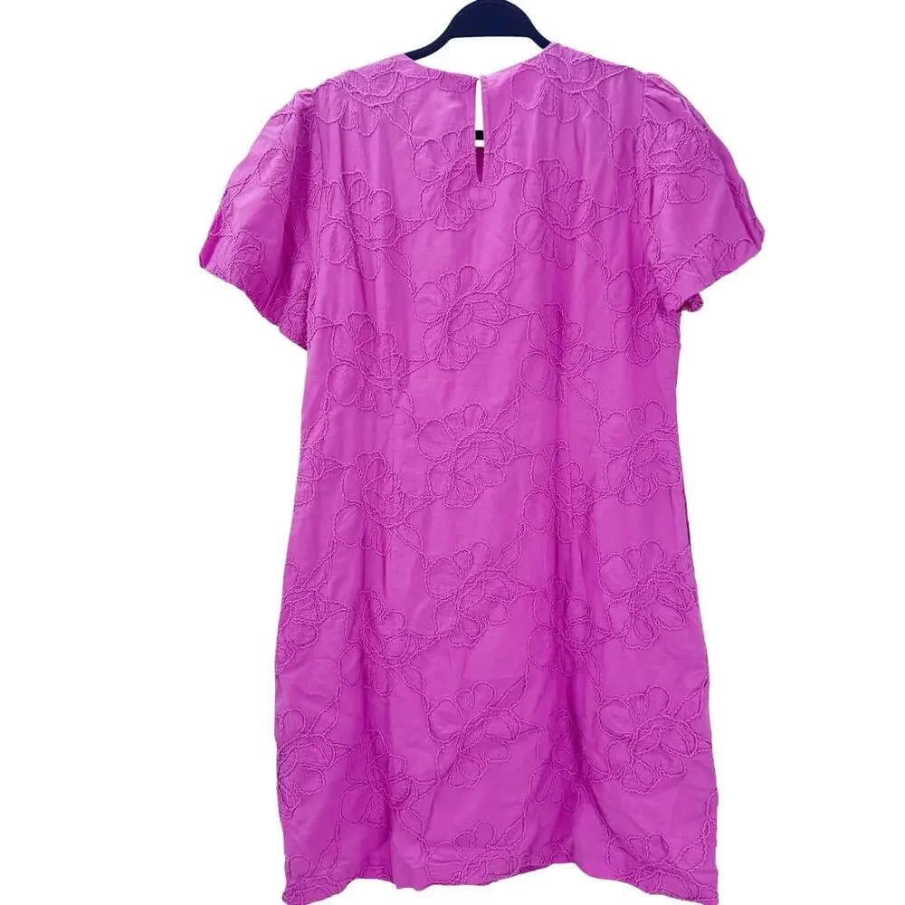 J. Crew Women's Embroidered Puff-Sleeve Mini Dress Coquette Pink Size 10 NWT